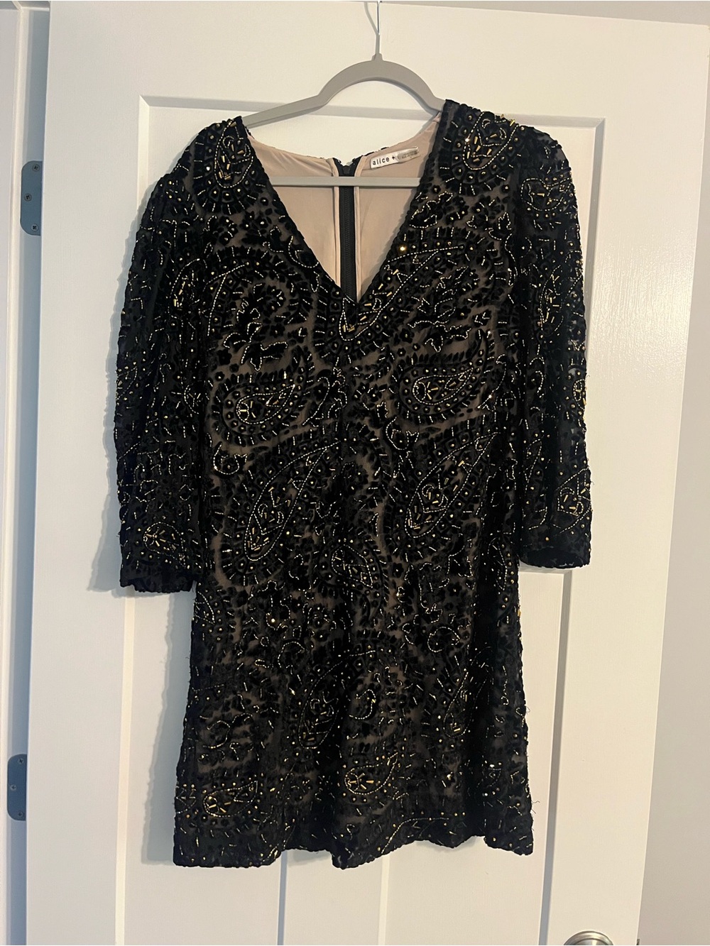 Alice + Olivia Riska Beaded Paisley Velvet Dress - Size 6